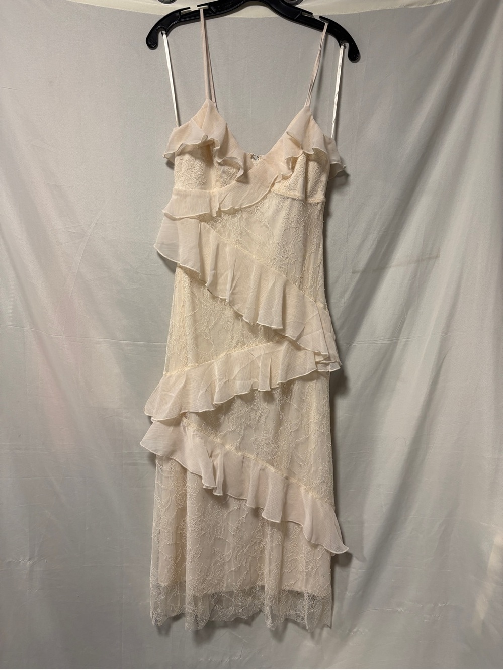 NWT Palm & Flower Ivory Chiffon and Lace Midi Dress Size Large